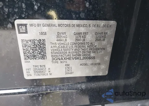 2019 Chevrolet Equinox Ls из США, поврежденный, VIN 3GNAXHEV6KL200655
